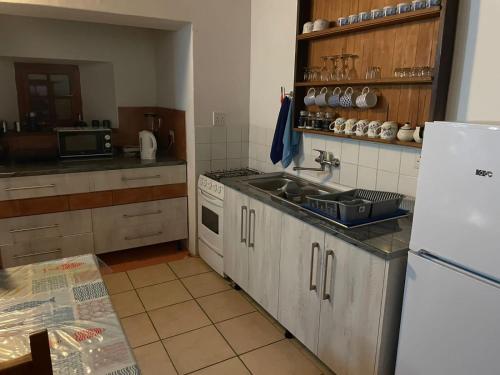 HondeklipbaaiFisherman's Cottage的厨房配有水槽和白色冰箱
