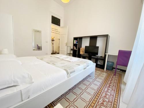 巴勒莫Liolà Palermo的一间白色卧室,配有床和电视