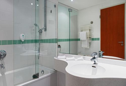 施特拉尔松德温德姆施特拉尔松汉多姆酒店的一间带水槽和淋浴的浴室