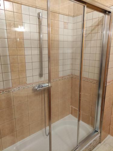 博尔钮乌Apartamento Bolnuevo (Mazarrón)的浴室里设有玻璃门淋浴