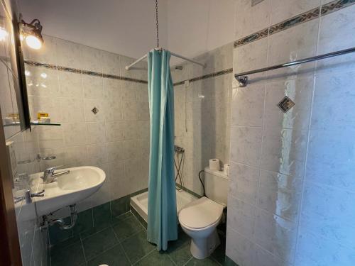 纳夫普利翁纳夫普利亚酒店的浴室配有卫生间、盥洗盆和淋浴。