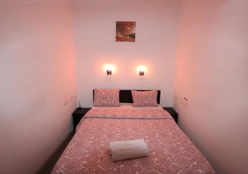 里斯本迎宾旅馆的一间卧室配有两张粉红色墙壁的床