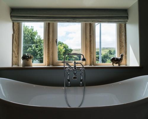 霍姆弗斯The Pickled Pheasant的带浴缸的浴室和窗户