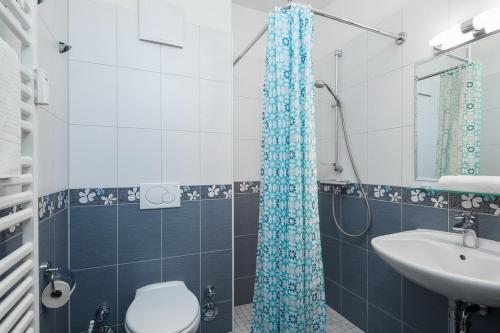 博尔滕哈根Strandvilla Niklot Wohnung 02的浴室配有卫生间、盥洗盆和淋浴。