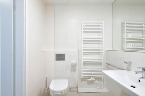 海利根达姆Linden-Palais Wohnung 10的白色的浴室设有卫生间和水槽。