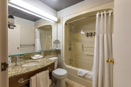 魁北克市魁北克N酒店的浴室配有卫生间、盥洗盆和淋浴。