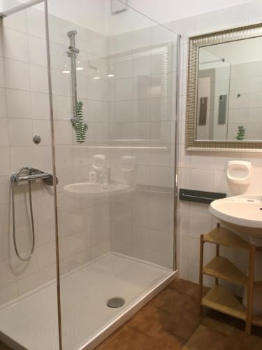 博尔戈马内罗Le Camere di Garibaldi的带淋浴和盥洗盆的浴室