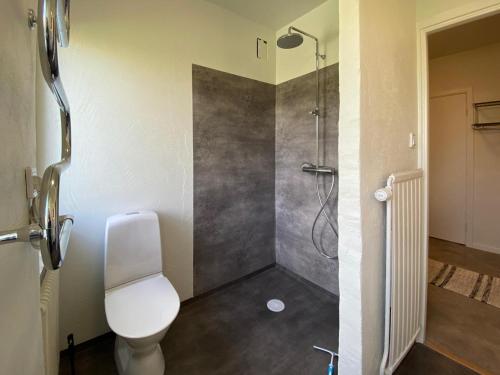 诺拉B&F Lägenheter的带淋浴和卫生间的浴室。