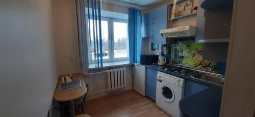 陶格夫匹尔斯Vienibas 38a的厨房配有水槽和洗衣机