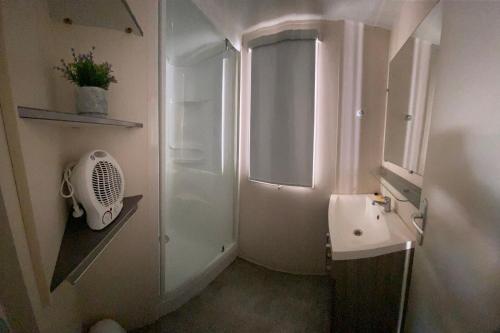 BoofzheimMobil home climatisé 6 personnes dans camping 3* Tohapi a BOOFZHEIM的一间带水槽和淋浴的小浴室