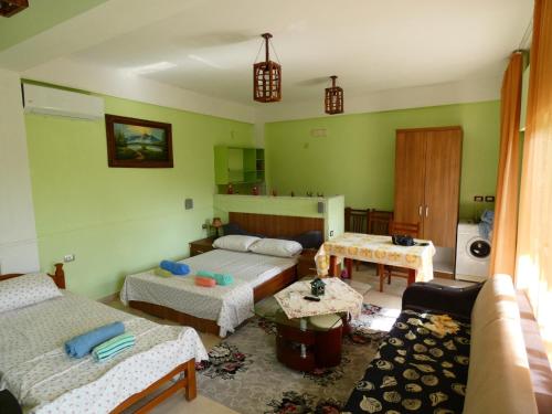 培拉特Guesthouse Aleksander的一间带两张床和一张沙发的客厅