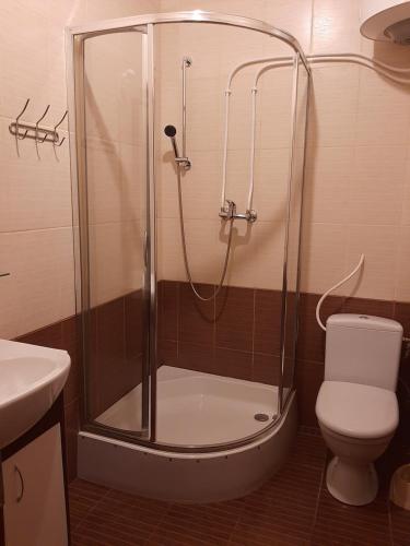 克里沃罗格Прайд Кривой Рог的带淋浴的浴室(带卫生间和水槽)