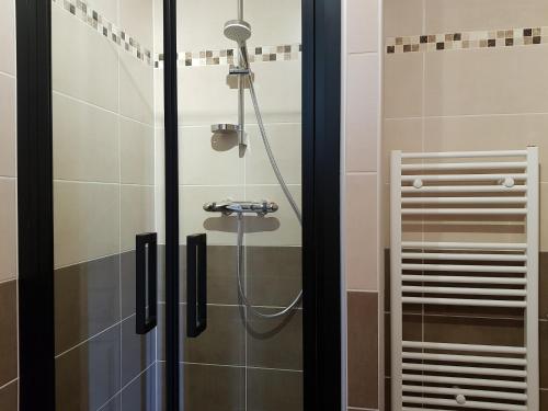 圣哲伦Domaine de Pelouaille - chambre d'hôtes的浴室内配有淋浴和头顶淋浴