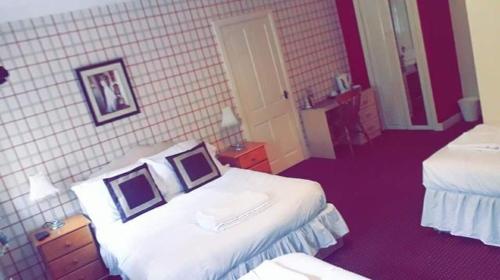 TrehafodBertie Pontypridd的一间酒店客房,房间内设有两张床