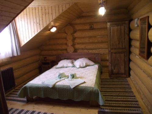 瓦特拉摩尔多维采乡皮亚特拉伦库鲁山林小屋的小木屋内一间卧室,配有一张床