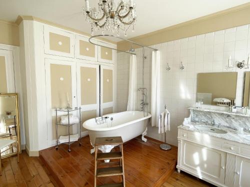 滨海努瓦耶勒诺叶勒斯城堡 - 拜尔索梅酒店的带浴缸和盥洗盆的浴室