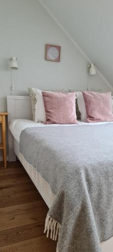 塔尔图Home away home的一间卧室配有带粉红色枕头的床