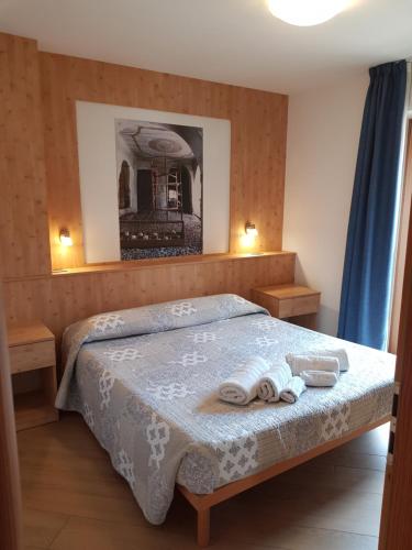 费拉迪普利米罗Casa Alice 5.5的一间卧室配有一张床,上面有两条毛巾