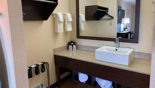 圣安东尼奥Quality Inn & Suites I-10 near Fiesta Texas的一间带水槽和镜子的浴室