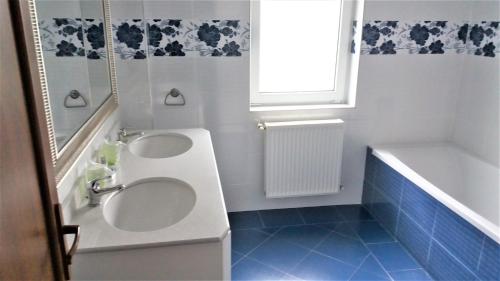萨拉他蒙蒂鲁Hotel Monteoru的浴室配有盥洗盆、卫生间和浴缸。