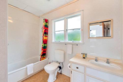 奥克兰Little Self-Contained 1BR w Netflix - Parking的一间带卫生间、水槽和窗户的浴室