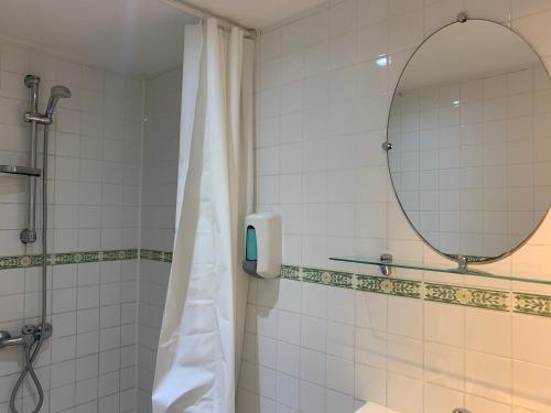 布鲁塞尔国会大厦酒店的带淋浴和镜子的浴室