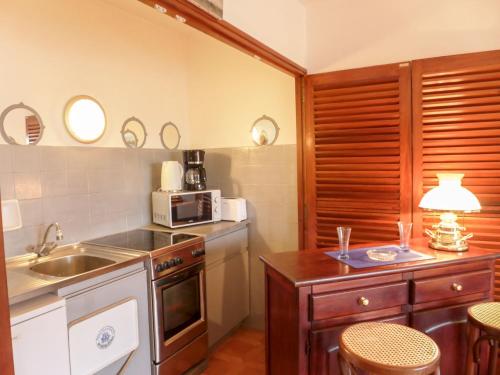 圣艾格夫Apartment L'Espelido-4 by Interhome的厨房配有水槽和微波炉