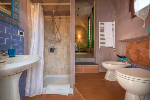 博尔焦韦雷齐San Martino Rooms & Breakfast的带淋浴、卫生间和盥洗盆的浴室