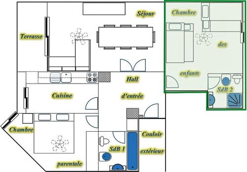 Chambre & salle de bain privées, Piscine et à 5 min à pied de la plage平面图