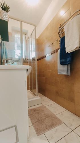 科尔别卢夫Apartament Pilsko 1的带淋浴和盥洗盆的浴室