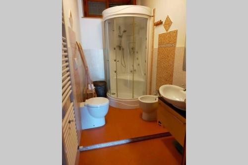 卡斯德尔诺沃贝拉登卡L' Agave - Appartamento nel cuore del Chianti的带淋浴、卫生间和盥洗盆的浴室