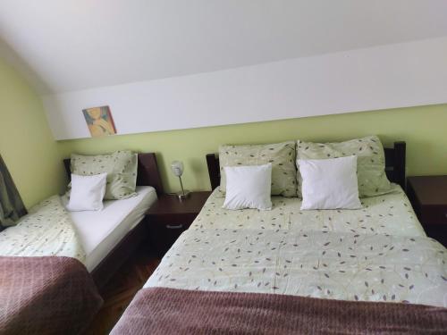 兹拉蒂博尔Apartments Monte Vista Zlatibor的一间卧室配有带2个枕头的床