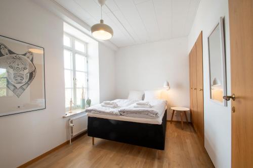 森讷堡Exclusive 2 Bedroom Apartment的一间卧室设有一张床和一个窗口