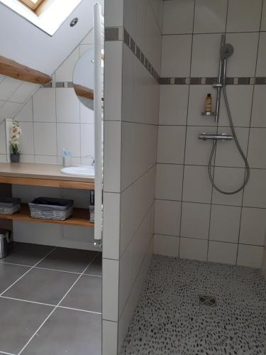 LA BONNE ADRESSE的带淋浴和盥洗盆的浴室