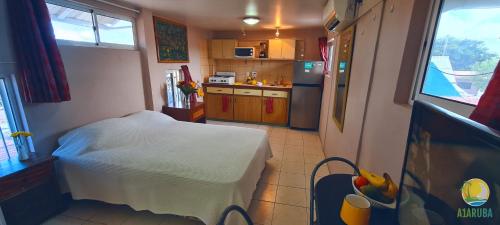 奥拉涅斯塔德A1阿鲁巴岛公寓的一间小厨房,在房间内配有一张床