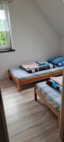 恰尔纳Czarny Potok的客房设有两张双层床和一扇窗户。