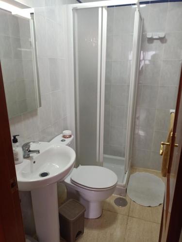维辛达里奥Habitación Privada May的浴室配有卫生间、淋浴和盥洗盆。