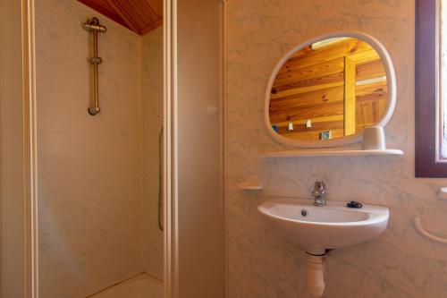 波拉齐克Domki Nad Potokiem的一间带水槽和镜子的浴室