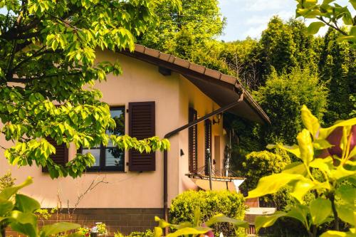 别尔斯克-比亚拉Sielankowy domek w górach的一座小房子,拥有窗户和树木