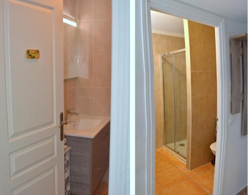 昂蒂布洛兰奇莱恩杜卡普酒店的浴室配有卫生间、盥洗盆和淋浴。