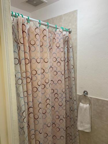 圣萨尔瓦多Room 4 rent的浴室内配有淋浴帘。