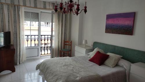 Bayo GrandePensión Residencia Miñones的一间卧室配有一张床、一台电视和一个窗口