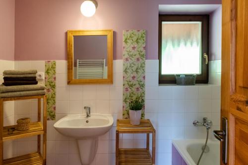 蒂萨雷富吉酒店的浴室配有盥洗盆、镜子和浴缸