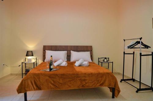 雅典Dolce Casa: Athenian Residence with private Garden的一间卧室配有一张带橙色毯子的大床