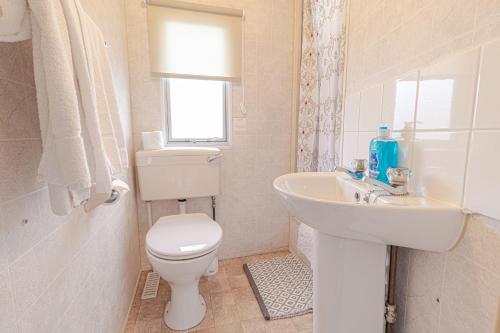 乌伊格Skye Holiday Chalets C1的白色的浴室设有卫生间和水槽。