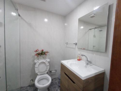 卡塔赫纳La 10B的一间带卫生间、水槽和镜子的浴室
