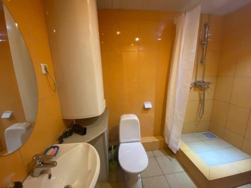 塔林Hostel Umbrella的一间带水槽、卫生间和淋浴的浴室