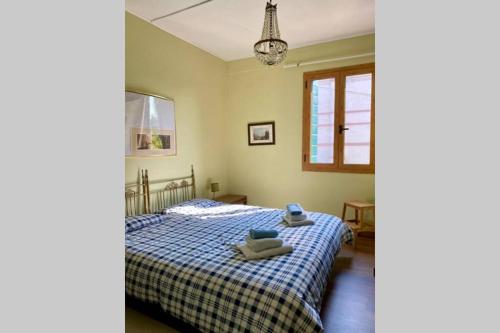 米拉Barchessa Ca’ Leon sul naviglio del Brenta的一间卧室配有一张带蓝白色毯子的床