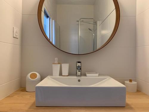 布雷斯特TY STUDIOS Hyper Centre Ville的浴室设有白色水槽和镜子