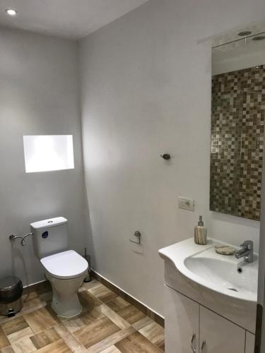 南埃福列CasaRiana 4的一间带卫生间、水槽和镜子的浴室